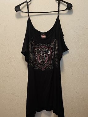 Harley-Davidson Black Chain Cold Shoulder Tunic Top